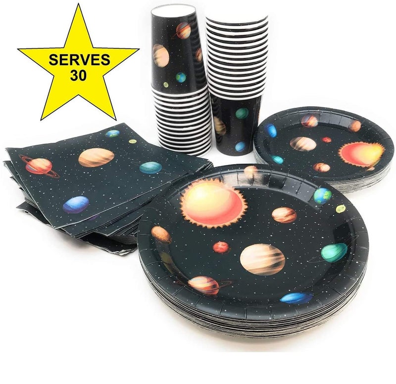 Oojami Outer Space Birthday Party Pack Outer Space 9" Dinner Paper Plates 7" Dessert Paper Plates 9 oz Cups 3 Ply Napkins Outer Space Party Theme - Image 4